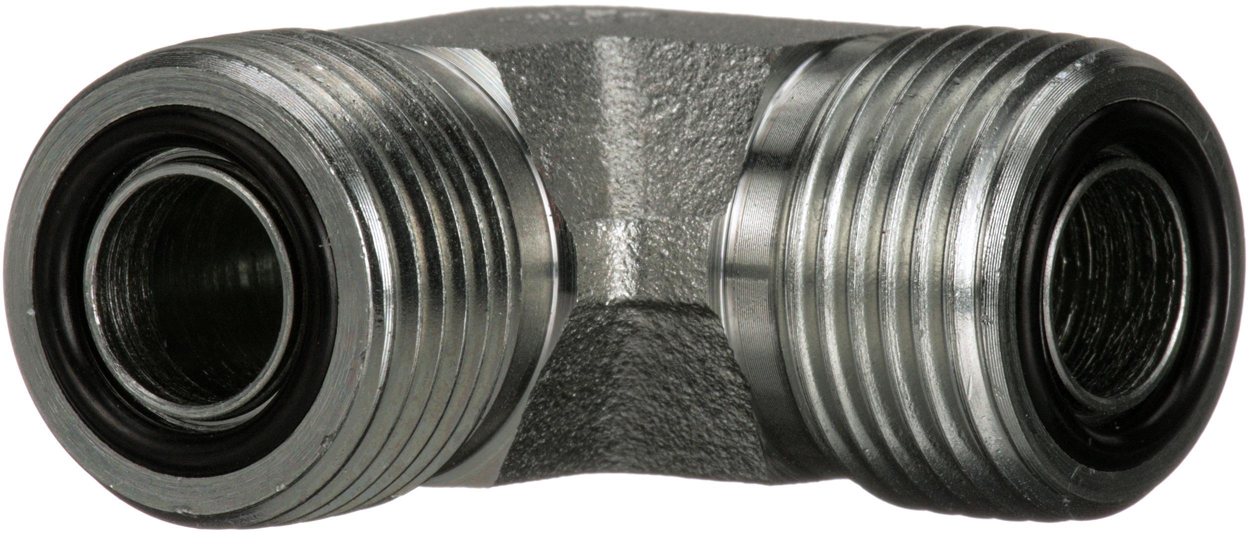 Hydraulic Adapter, High Pressure, Series: G60, 13/16-16 x 13/16-16 Nominal, Male Flat-Face O-Ring x Male Flat-Face O-Ring End Style, 90° Angle, 6000 psi Pressure, Steel, Import