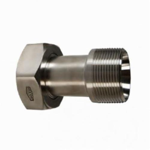 Sanitary Adapter, Series: 14-19, Adapter Fitting/Connector, 2 Inch Nominal, Plain Bevel Seat x MNPT with Hex Nut End Style, 304 Stainless Steel, 3.312 Inch Length Dimensions, Domestic