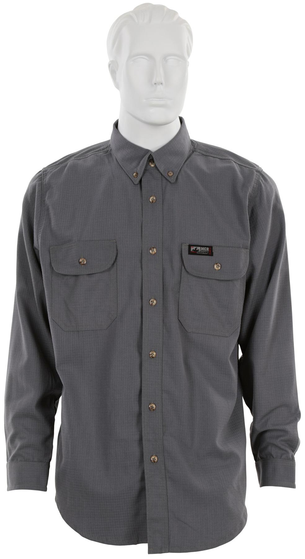 Shirt, Electrical Protection, X5/Regular Size, Grey, Inherent Blend, 44 to 46 in Chest, Button Closure, 5.5 oz Fabric Weight, 2 Pockets