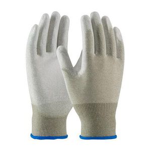 Anti-Static Gloves, Series: 40-6145, L, Polyurethane Palm, 15 Gauge Nylon/Copper Fiber Yarn, Copper/White, Seamless, Unlined, Continuous Knit Wrist Cuff, Polyurethane with Smooth Grip, 9.7 in Length, Resists: Abrasion, Cut, Tear and Puncture