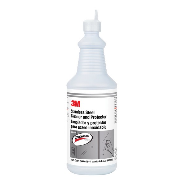 Stainless Steel Cleaner and Protector, Ready to Use, 32 oz Container, Liquid Form, Clear, 9 pH, Composition: Water, Ethyl Alcohol, 3M Protector, Surfactant, 1 Specific Gravity