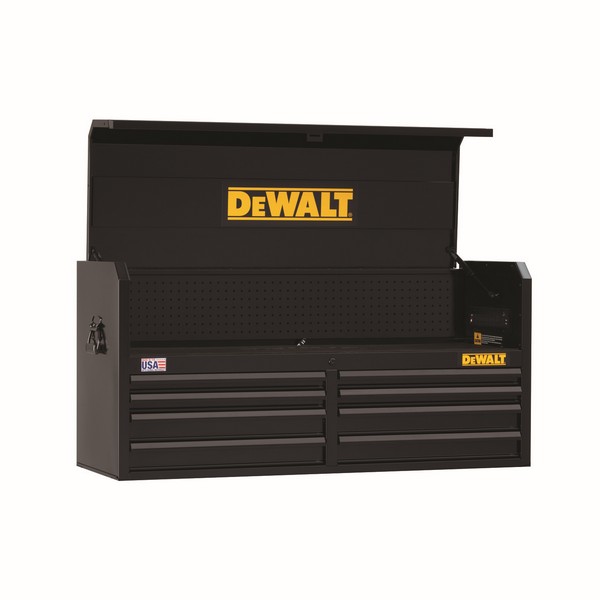 Tool Chest, Open, 51-1/2 in Width, 18 in Depth, 24-1/2 in Height, 8 Drawers, 100 lb Capacity, Steel, Black