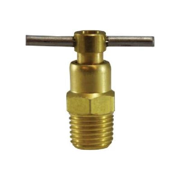 Drain Cock, Internal Seat, 1/4 Inch Nominal, MIP End Style, 150 psi Pressure, 0.56 Inch Hex, Media: Air/Fluid/Water, Brass Body, 1.31 Inch Length Dimensions, Import