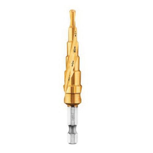 Step Drill Bit, High Performance Impact-Rated, Imperial, 3/16 in Diameter Minimum Hole, 1/2 in Diameter Hole, 3-1/2 in Overall Length, 6 Steps, 3/8 in Step Depth, 6 Hole, 2 Flutes, 3/16 in, 1/4 in, 5/16 in, 3/8 in, 7/16 in, 1/2 in, Spiral Flute, 1/4