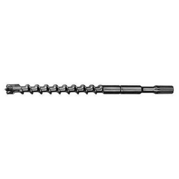 Rotary Hammer Drill Bit, 4-Cutter, 1-1/4 in Drill Bit, 22 in Overall Length, 17 in Cutting Depth, 17 in Flute Length, 3/4 in Shank, Spline Shank, Centering Point, Right Hand Cutting Direction, Carbide Cutting Edge, Steel, Uncoated, Silver, Applicable