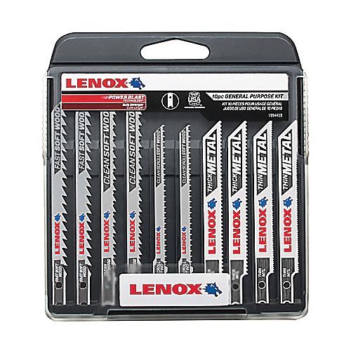 Jig Saw Blade Kit, 10-Piece High Strength, 10 Piece, Specifications: 6/10/14/20/24 TPI, U-Shank, Bi-Metal