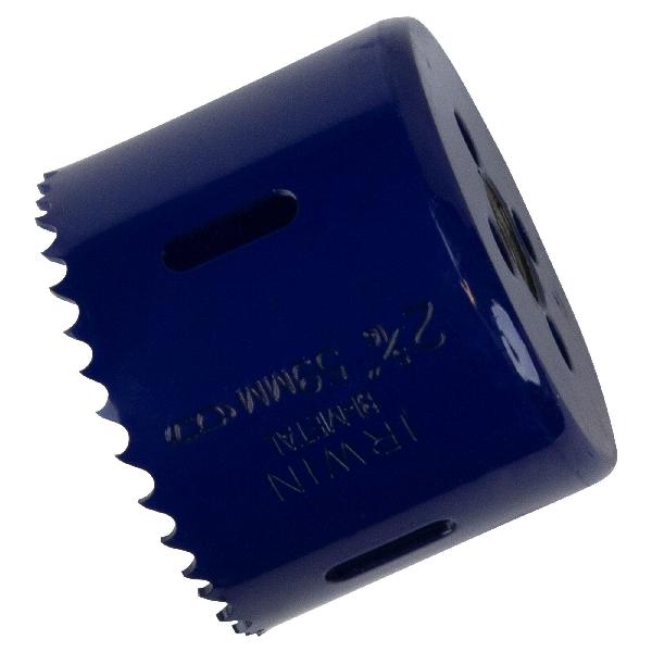 Hole Saw, Linear Edge, 2-5/16 in Dia, 4/6 TPI, HSS Cutting Edge, Bi-Metal Body, Toothed/Variable Pitch Cutting Edge, 140 RPM, Hex Shank, 3/8 in Shank, Blue, Applicable Materials: Aluminum, Brass, Cast Iron, Mild Steel, Stainless Steel, Steel, Tool St