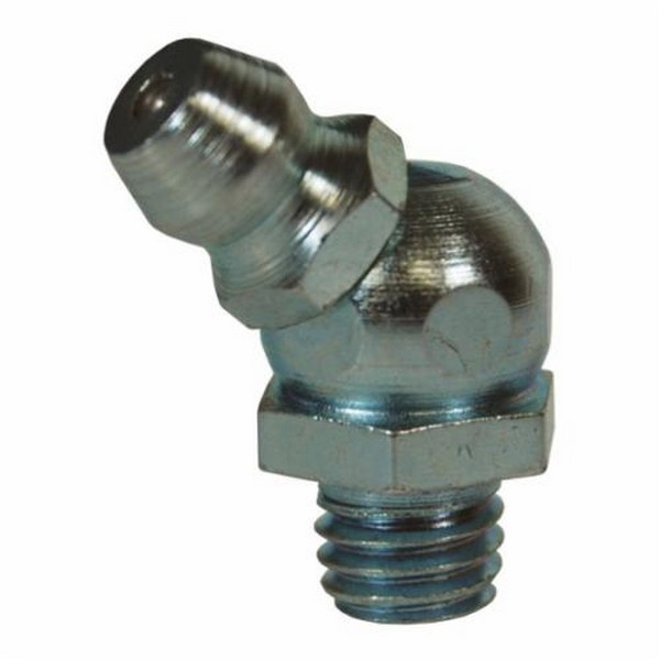 Grease Whip Ball Check, SAE-LT, For Use With: Zerk Fittings, 1/4-28 Tapered, 45°, 0.2 Inch Length Thread, 3/8 Inch Hex, Steel, Zinc Plated, 0.8 Inch Length