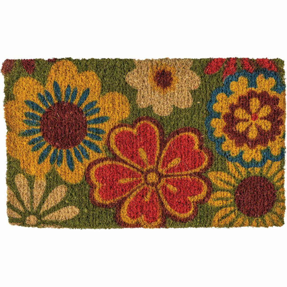 Entrance Mat, Summer Flowers Woven Coir, Series: C11SF, 30 in Length, 18 in Width, 1/2 in Thickness, Summer Flowers, Coir, Outdoor Indoor/Outdoor