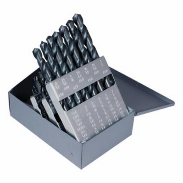 Jobber Length Drill Set, Series: 2001G, Imperial System of Measurement, 1/16 in Minimum Drill Bit Size, 1/2 in Maximum Drill Bit Size, 118 deg Drill Point Angle, 29 Piece, Specifications: 4XD in Depth of Cut, Radial Point, Right Hand Cut, Spiral Flut