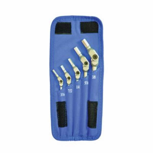 Key Set, Pivot Head, Measurement System: Imperial, 5 Piece, 3/16 to 3/8 Inch Hex, Tool Steel, Matte Chrome