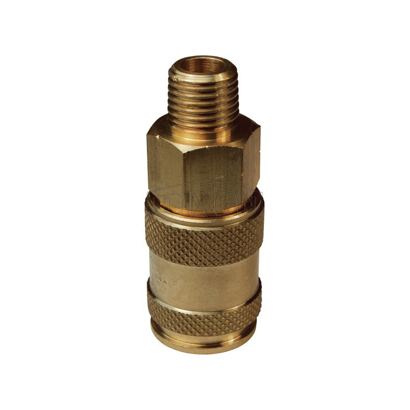 Male Quick Disconnect Pneumatic Coupler, Series: U Series, 3/8-18 Nominal, Quick Disconnect Coupler x NPTF End Style, 15/16 Inch Hex, 2.64 Inch Length, 300 psi Pressure, -40 to 250 °F, Brass, 1.09 Inch Outside Diameter