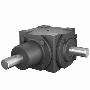 Bevel Gear Reducer, 1.5:1 Gear Ratio, 16.9 HP, Shaft Input, Shaft Output, 1 Inch Diameter x 2-1/32 Inch Length Input, 1 Inch Diameter x 2 Inch Length Output, 1166.7 RPM Output Maximum Speed, 1750 RPM Input Maximum Speed, 911 in-lb, 7-5/32 Inch Centre Distance, 1/4 x 1/8 Inch Input Keyway, 97.5 % Efficiency, Four-Bolt Surface Mount, Cast Iron