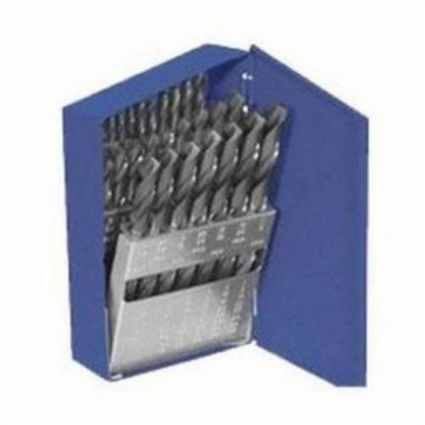 Jobber Length Drill Set, General Purpose, Imperial System of Measurement, 1/16 in Minimum Drill Bit Size, 3/8 in Maximum Drill Bit Size, 118 deg Drill Point Angle, 21 Piece, Specifications: Straight Shank, Right Hand Cut, HSS, Black Oxide