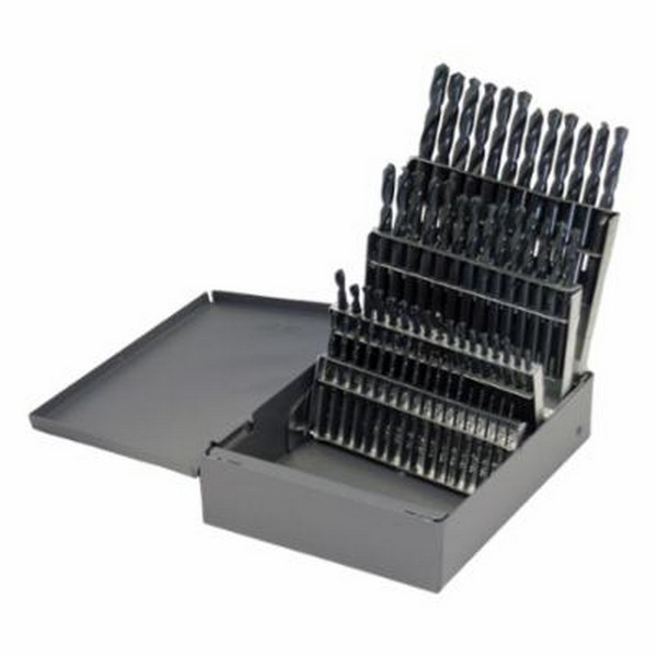 Screw Machine Length Drill Set, Heavy Duty, Series: 1896, Imperial System of Measurement, #60 Minimum Drill Bit Size, #1 Maximum Drill Bit Size, 135 deg Drill Point Angle, 60 Piece, Specifications: Right Hand Cut, Spiral Flute, Split Point, Straight