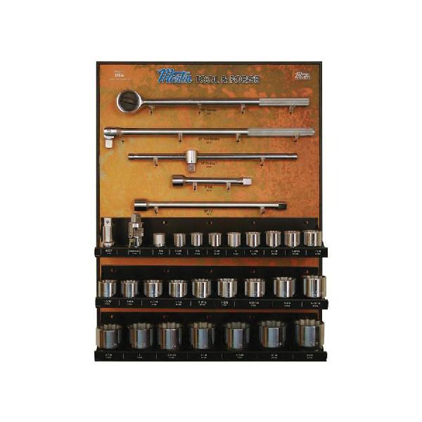Socket Set, Imperial, Specifications: 3/4 Inch Drive, 12-Point, 32 Piece, Steel, Polished Chrome