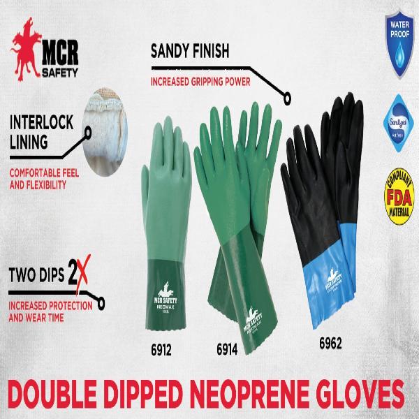 Glove, Double Dipped, Series: 6914, XL Size, Neoprene Palm, Sandy, Standard Finger/Wing Thumb Style, Gauntlet Cuff, 14 in Length