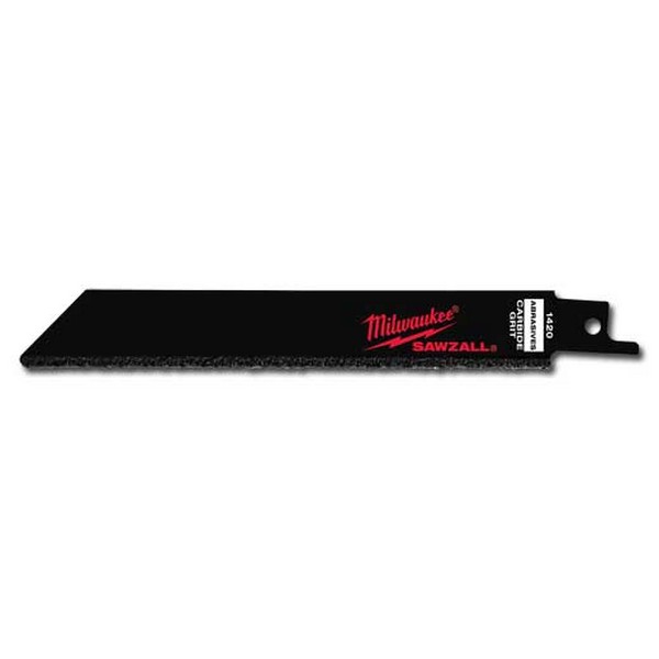 Reciprocating Saw Blade, Heavy Duty High Performance Straight Back, 6 in Length, 3/4 in Width, 0.032 in Thickness, 1/2 in Tang, Universal/Toothed Edge Tang, Tungsten Carbide Cutting Edge, Tungsten Carbide Body, Bright, Applicable Materials: Ceramic T