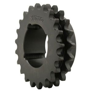 Roller Chain Sprocket, Type B Double Strand Solid Stock Bore, 41.28 mm Bore, 96.68 mm Outside Diameter, #06B-2 Chain, 30 Teeth, 9.53 mm Pitch, 91.12 mm Pitch Diameter, 79 mm Diameter Hub, 25.4 mm Length Through Bore, 1610 Taper Bushing, High Carbon Steel