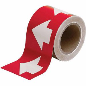 Arrow Tape, Permanent Acrylic, White on Red, 4 in Width, 30 yd Length, 0.004 in Thickness, B-946 Vinyl, 270 Markers per Card