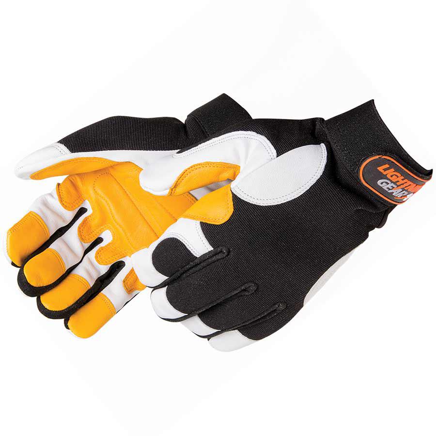 General Purpose Work Glove, Series: 0817, M Size, Reinforced Palm, Synthetic Leather, Black/White/Yellow, Spandex Lining, Hook and Loop Closure