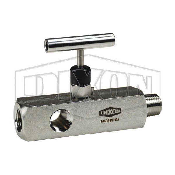 Needle Valve, Multiport, 1/2-14 Nominal, 1/2 Inch FNPT, 10000 psi, 200 °F, T-Handle Actuation, 316 Stainless Steel Body, 316 Stainless Steel Stem/Hard Metal Seat Trim, FKM O-Ring Seal
