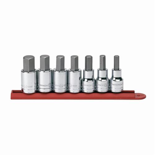 Bit Socket Set, Imperial, 5/16 to 3/4 Inch Hex, 1/2 Inch Drive, 7 Pieces, Full Polished Chrome
