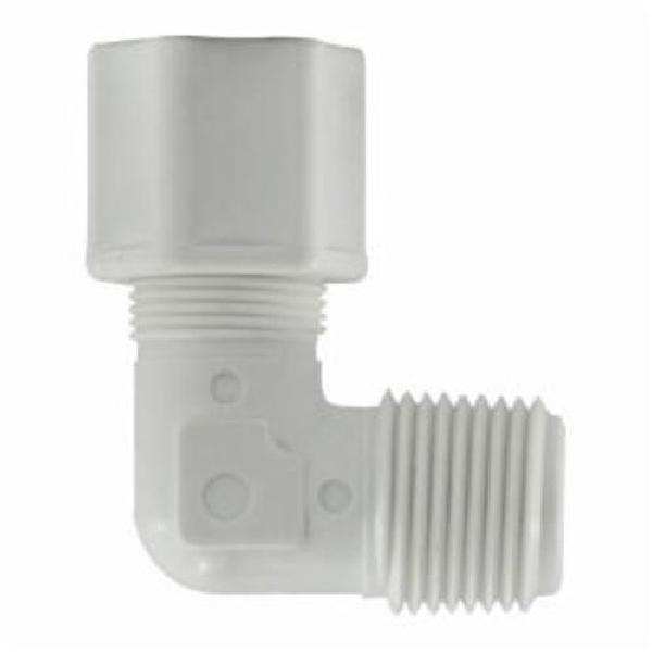 Tube-to-Pipe Elbow, 90° Elbow Fitting/Connector, 3/8 x 1/4 Inch Nominal, Compression x MIP End Style, Polypropylene