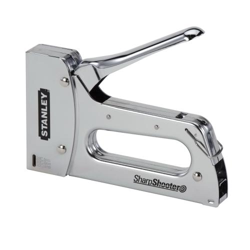 Staple Gun, Heavy Duty, Narrow Crown, 27/64 in Crown Width, 1/4 to 9/16 in Leg Length, 84 Staples, 7-1/8 in Overall Length, Steel, Polished Chrome