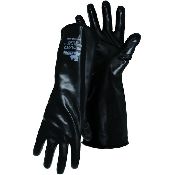 Chemical Resistant Glove, Size Medium, 14 Inch Gauntlet, Unlined, 7 Mil, Butyl Rubber, Black