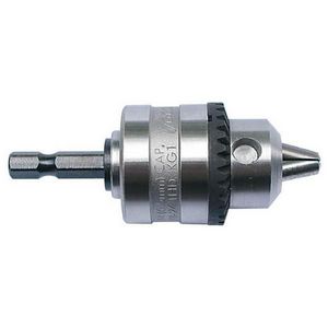 Drill Chuck, Keyless, 1/4 in Capacity, Key Number: 48-66-3350, Plain Bearing, 1/16 in Closed Length, 1/4 in Open Length, Integral Hex Shank Mounting