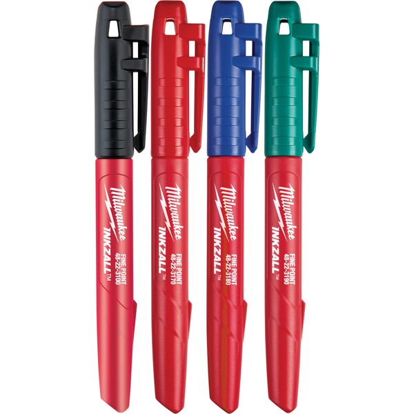 Industrial Marker, Permanent, Fine Line Tip, 20 to 140 °F, 10 s Drying, Acrylic, Black/Blue/Green/Red, 5-1/2 in L Dimensions
