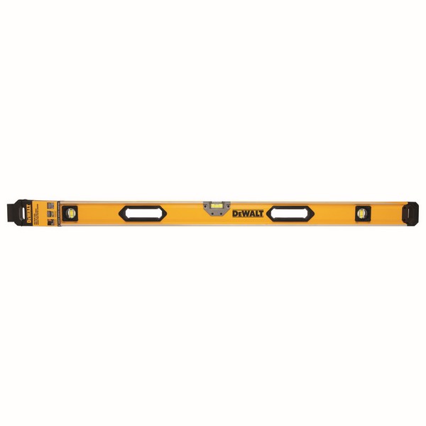 Box Beam Level, Magnetic, 0.0005 in Accuracy, 48 in Length, 3 Vials, Vial Positions: (1) Level/(2) Plumb, Acrylic Vial, Block Vial, 6 Magnets, Aluminum, Matte, Yellow