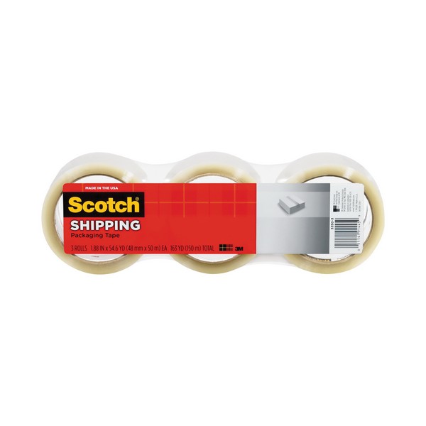 Shipping Packaging Tape, Lightweight, 54.6 Yard Length, 1.88 Inch Width, 2.2 mil Thickness, Clear/Transparent, 1 Inch Diameter Core