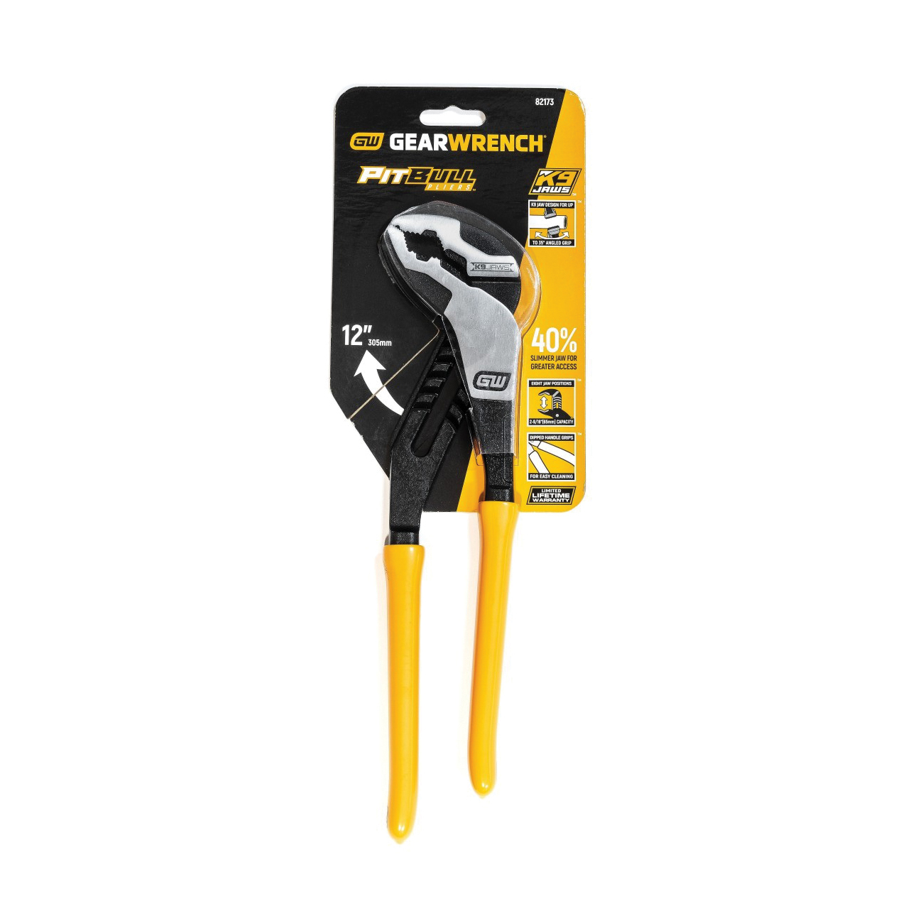 82173 12" PITBULL K9 V-JAW DIPPED TONGUE & GROOVE PLIERS