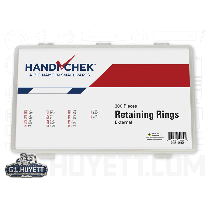 Retaining Ring Assortment, 300 Piece, Carbon Spring Steel, Plain