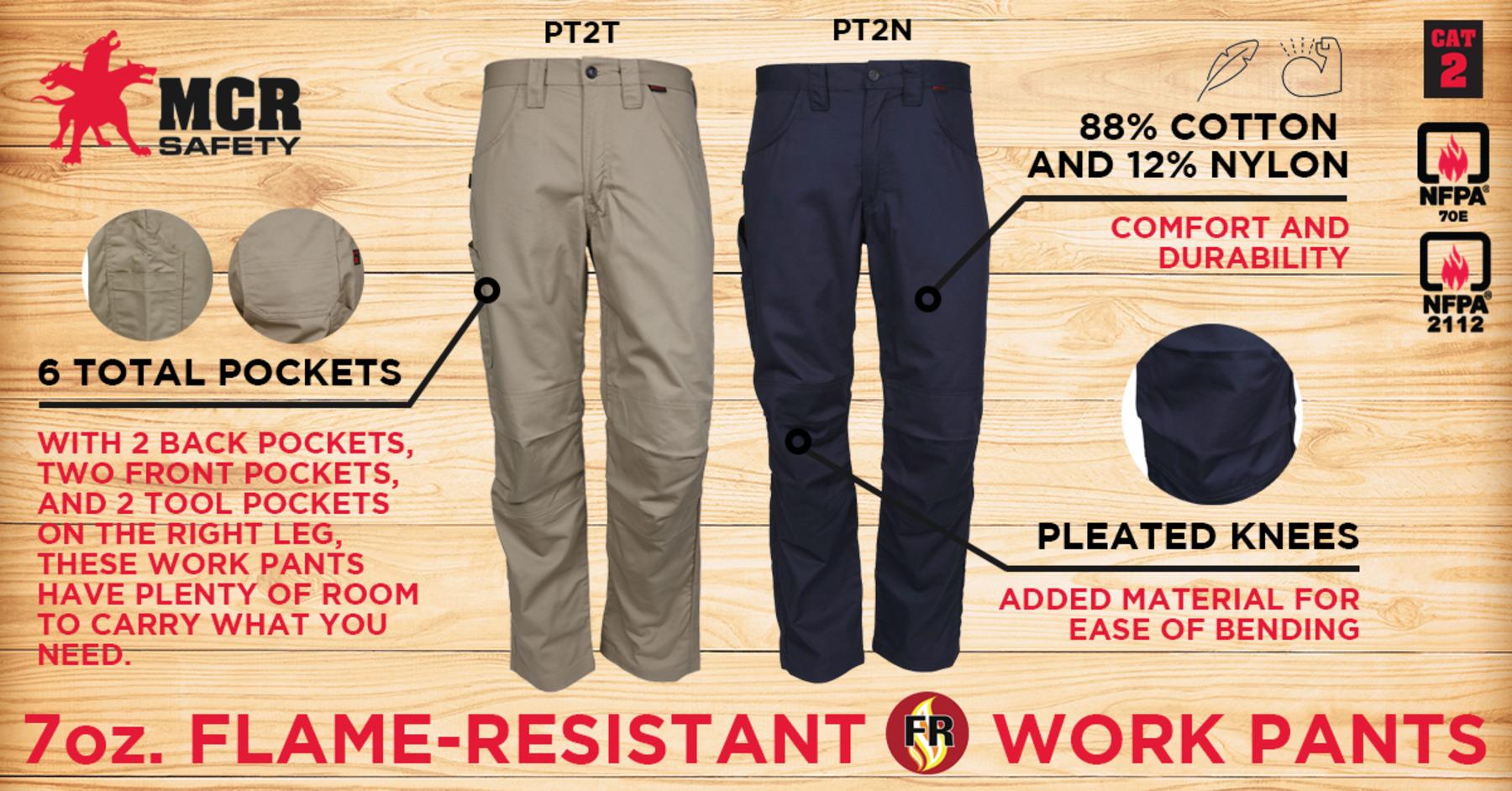 Pant, Electrical Protection, Tan, Cotton/Nylon, 38 in Waist, 38 in Inseam Length, 7 oz Fabric Weight, Button/Zipper Front Closure, 6 Pockets, Resists: Flame