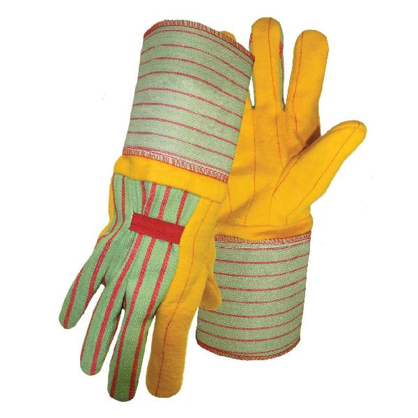 General Purpose Work Gloves, Multi-Purpose Premium Grade, Series: 1BC0666, Chore/Clute Cut/Double Layer Palm Glove, L Size, Flannel/Textile Palm, Cotton, Gold/Green/Red, Nap-Out/Straight Thumb Style, Cotton Lining, Elastic Strap Wrist/Rubberized Gaun