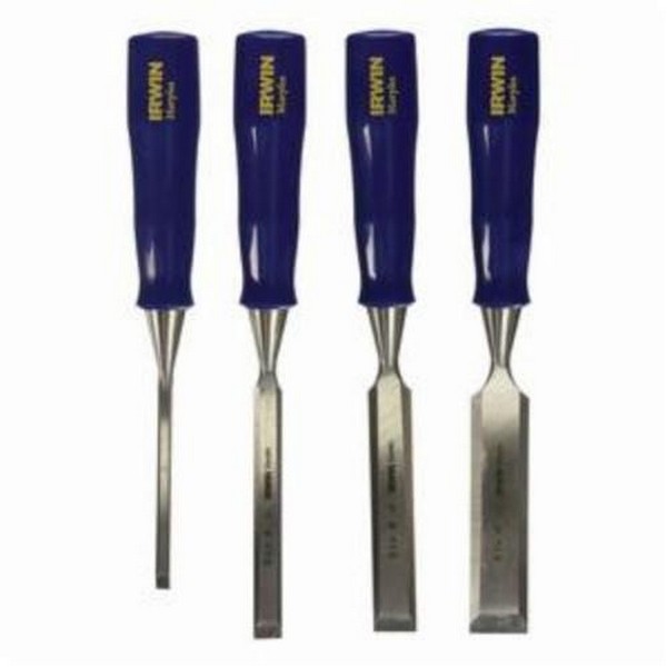 Wood Chisel Set, 1/4 to 1 in Chisel, 4 Number of Chisels, 4 Piece, 1/4 in, 1/2 in, 3/4 in and 1 in Chisels Set Contents, Hardened Steel, Blue