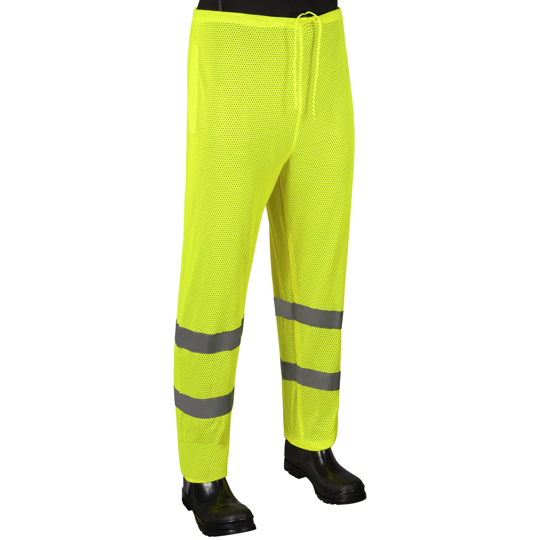 Mesh Pant, Reflective, Series: LS20, 4XL Size, Hi-Viz Green, Polyster, Draw String Closure, 2 Pockets