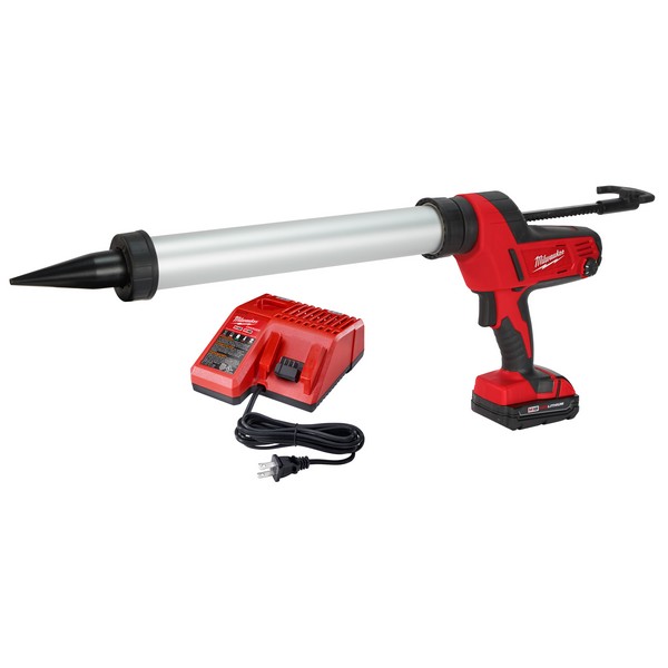 Cordless Caulk Gun Kit, 20 oz Capacity, 950 lb Dispensing Force, 18 VDC, Lithium-Ion Battery, 1.4 Ah Battery, Metal Housing Material, T-Handle, Variable Speed Trigger Switch Control, 28 in L Dimensions