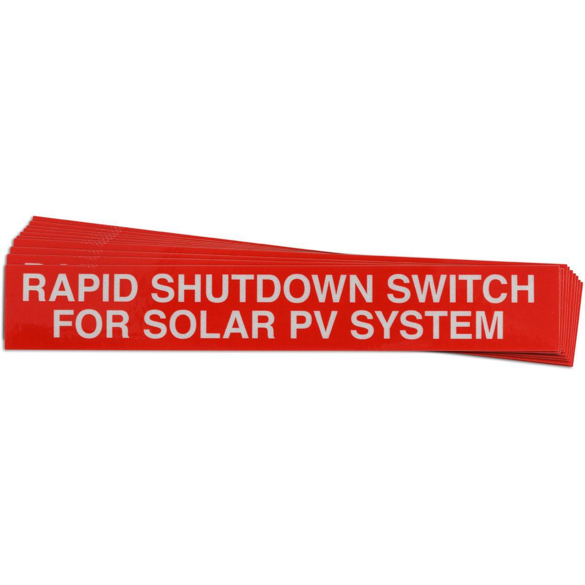 Warning Label, Pre-Printed Rectangle, Text Legend, RAPID SHUTDOWN SWITCH FOR SOLAR PV SYSTEM Legend, B-921 Acrylic, 1 in Height, 6-1/2 in Width, Red on Reflective Legend/Background, 0.012 in Thickness