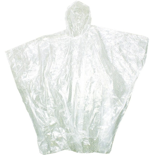 Rain Sport Poncho, Waterproof, Universal Size, 80 in Length, Clear, 0.4 mm Polyethylene, 52 in Chest Size