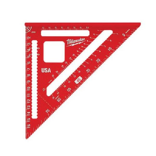 Rafter Square, 180 mm Size, Graduations: 2 mm, Measuring System: Metric, 7-1/4 in Width, Extruded Aluminum, Red