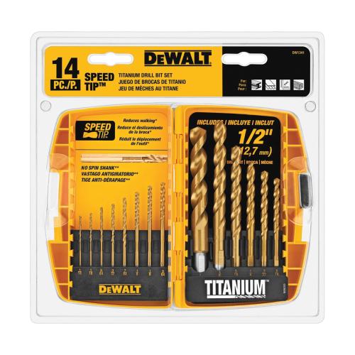 Drill Bit Set, Heavy Duty, 14 Piece, HSS, Titanium Coated