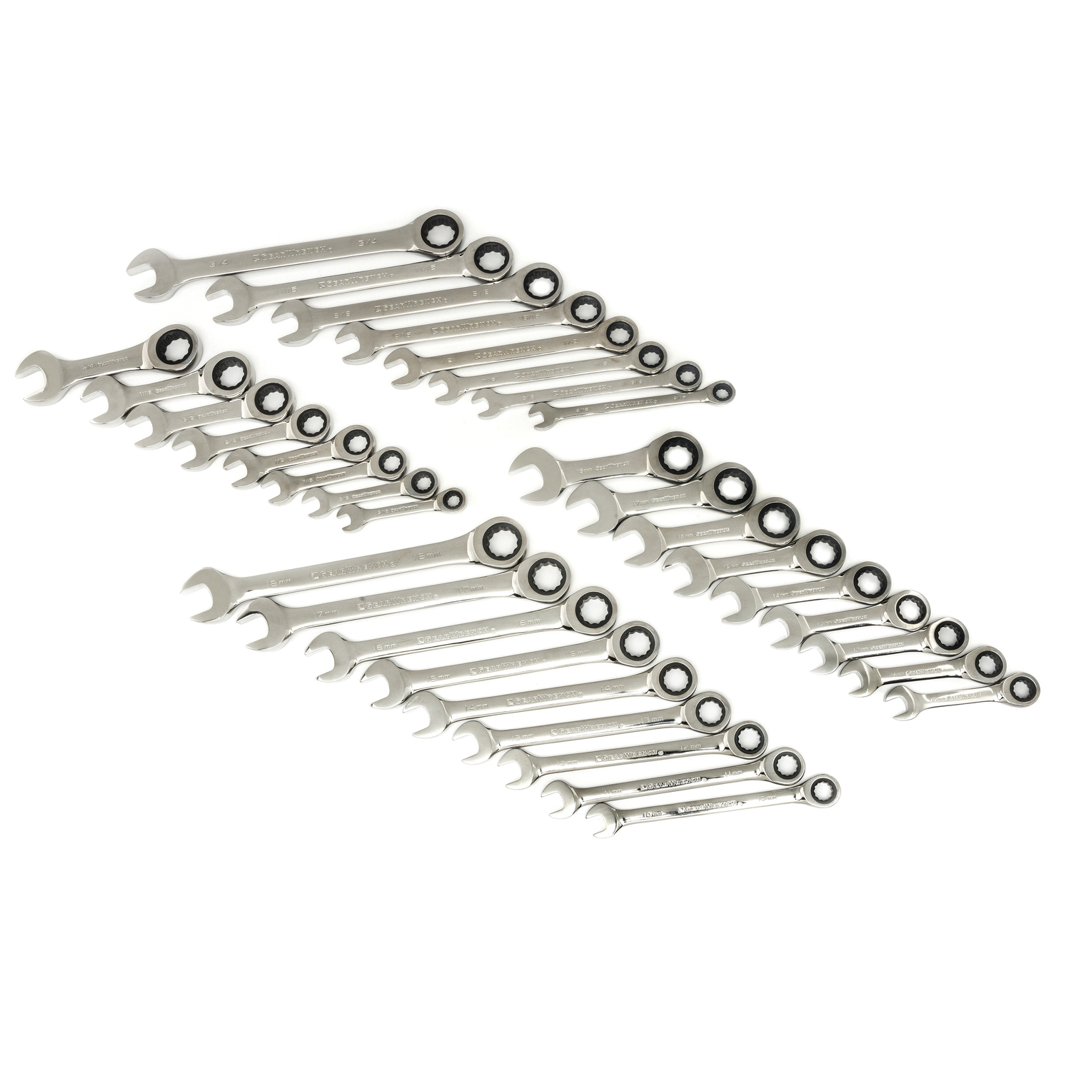 85034 34PC 12-POINT STD & SHORT RATCHETING COMBO WRENCH SAE/MET