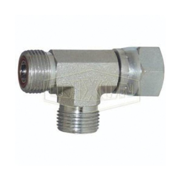 Run Tee, 1-7/16-12 Nominal, Male Flat Face x Female Flat Face Swivel x Male Flat Face, 2500 psi, Steel, Zinc Plated, Domestic