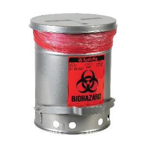 Biohazard Waste Can, 6 gal Capacity, 15.866 in Diameter, 15-7/8 in Height, Steel, Silver