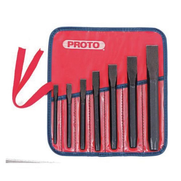 Chisel Set, 5/16 to 7/8 in Chisel, 8 in Overall Length, 7 Chisels, 7 Piece, Cold, Corrosion-Resistant: Yes, S2 Steel, Black Oxide