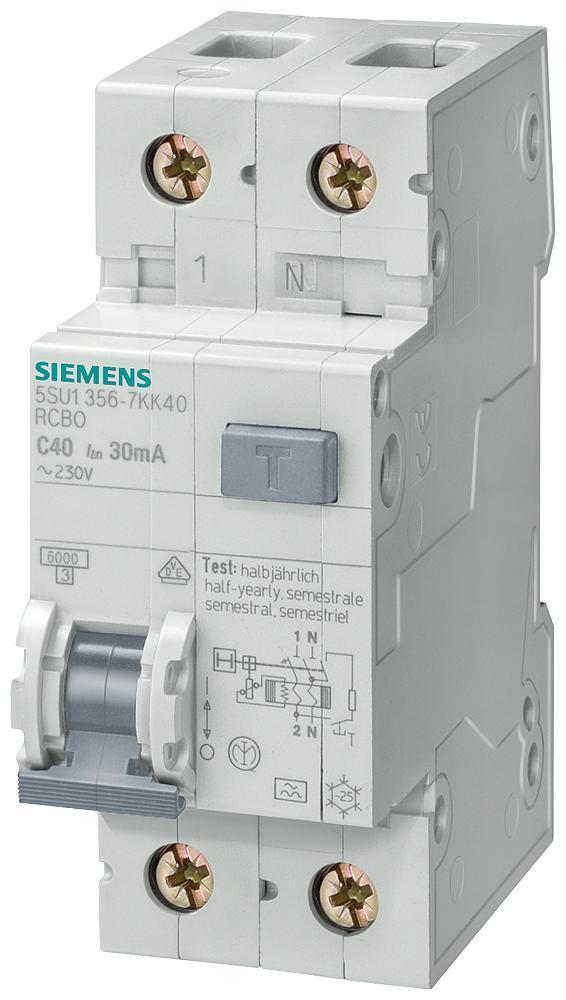 Residual Current Circuit Breaker, 230 VAC, 6 A, 50 Hz Frequency, 6 kA Interrupt, A Frame, 2 Pole, Thread Connection, IP20 Enclosure, DIN Rail Mounting, -25 to 55 °C, 90 mm H x 36 mm W x 77 mm D Dimensions